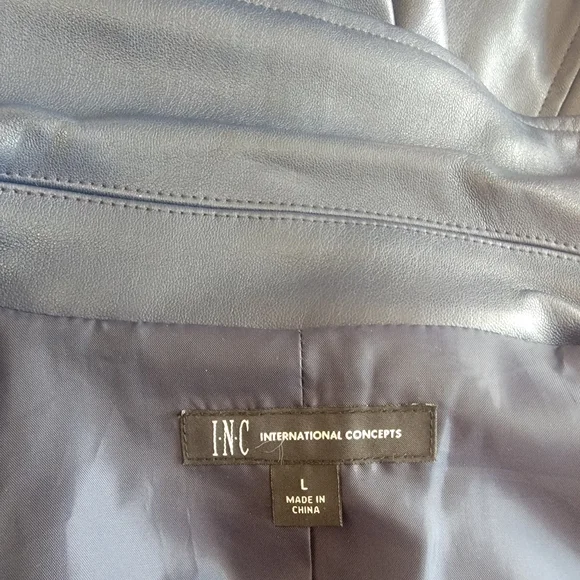 INC Women's Navy Blue Vegan Leather Jacket